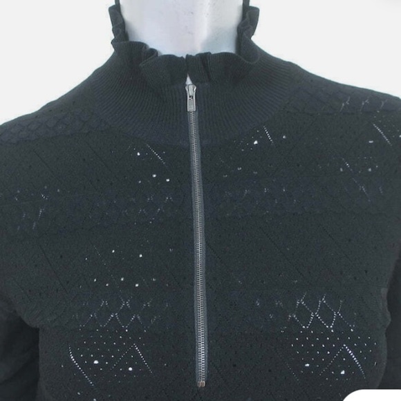 Veronica Beard Half-Zip Sweater Silvi Black Pointelle Knit Size Small - Picture 2 of 2